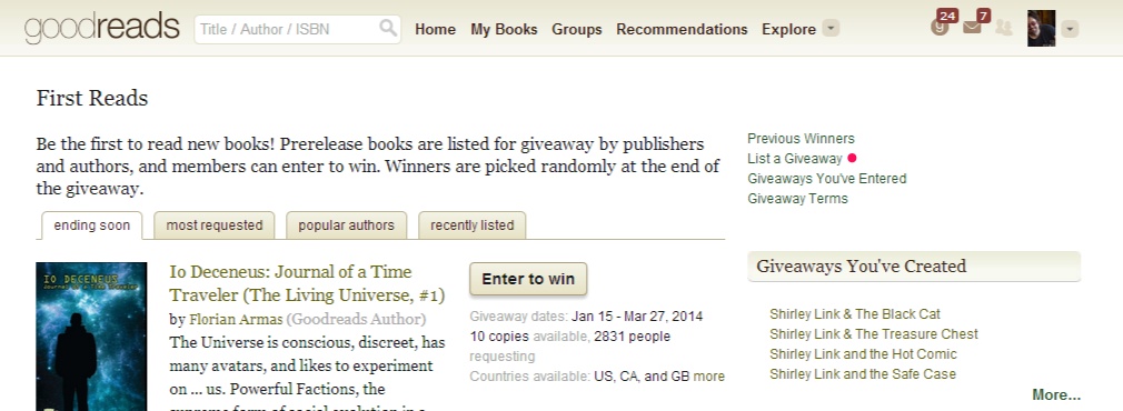list a giveaway on goodreads