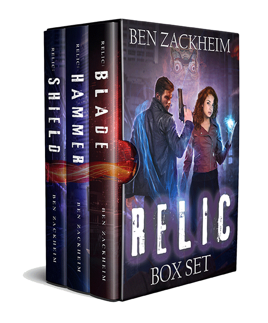 A picture of a box set of Relic books by Ben Zackheim, a Supernatural Thriller eBook series on Amazon